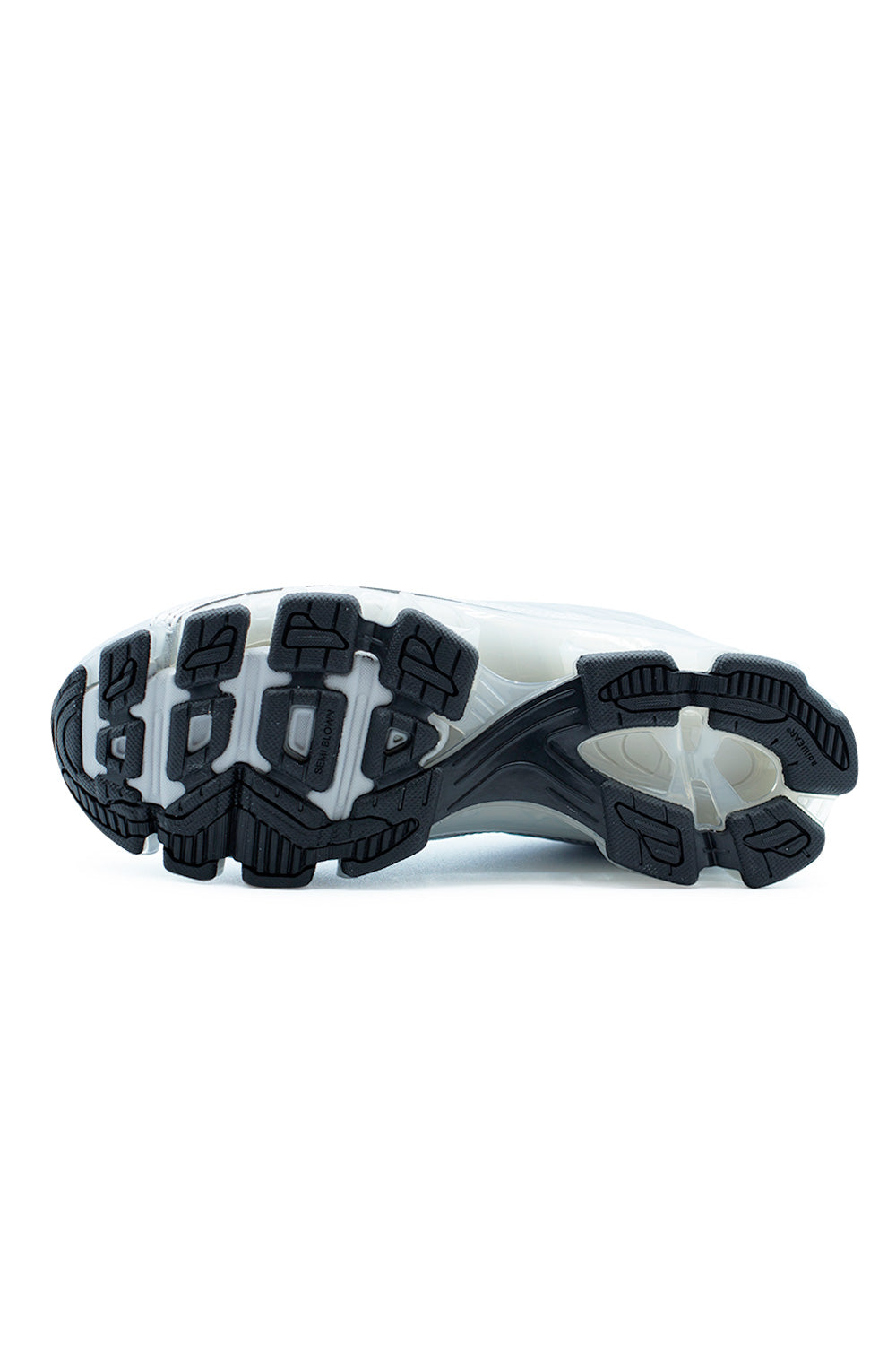 Outsole view of Adidas Megaride F50 sneaker showcasing traction rubber sole pattern, structural cushioning system and durable performance tread optimized for grip and comfort.