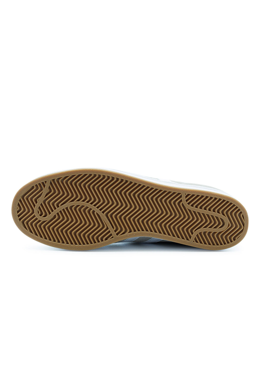 Outsole view of adidas Superstar ADV skate shoe showing herringbone gum tread pattern for superior grip and boardfeel – KI5733 adidas Originals skate sneaker in Clear Granite and Gold Metallic accents.