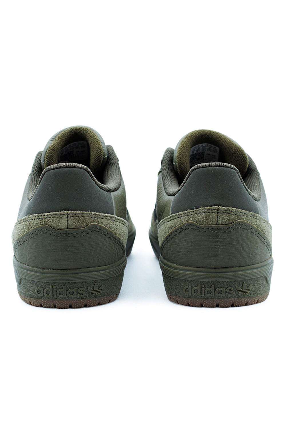 Adidas Tyshawn II Olive Strata Shadow Olive Gum men’s skate shoe, dual-layered toe area for durability and multidirectional cupsole tread.