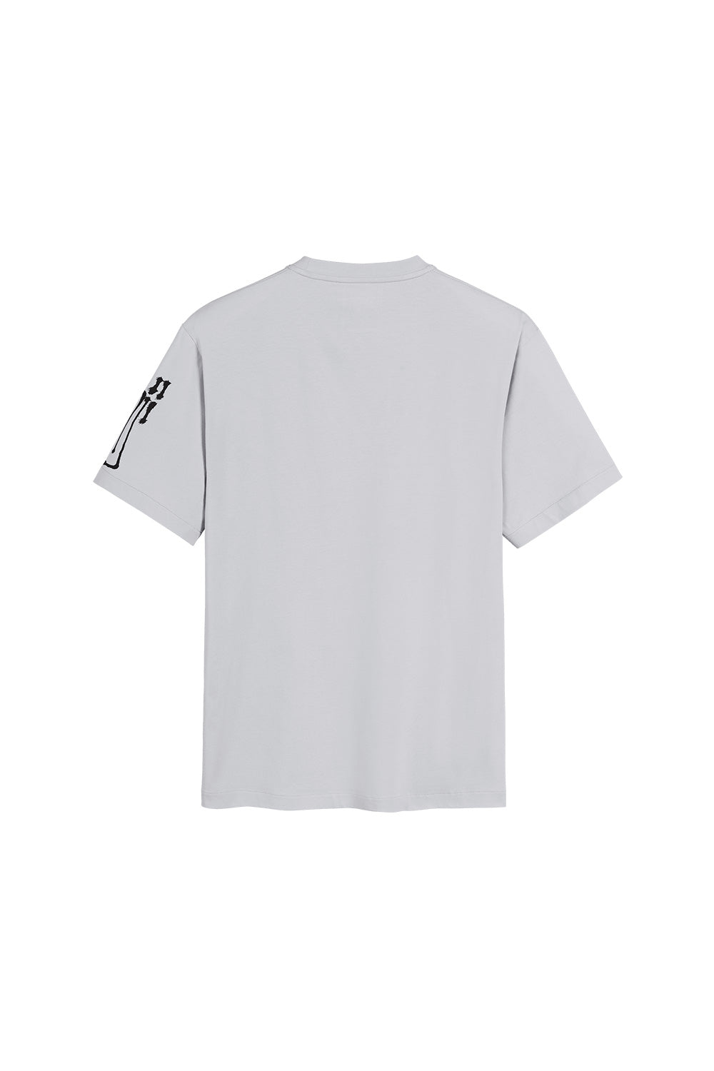 Back view of the Adidas Y-3 x Chito City Graphic Short Sleeve Tee in light solid grey, showing the clean cotton silhouette, crew neckline, and printed black Yohji graffiti graphic on the left sleeve.