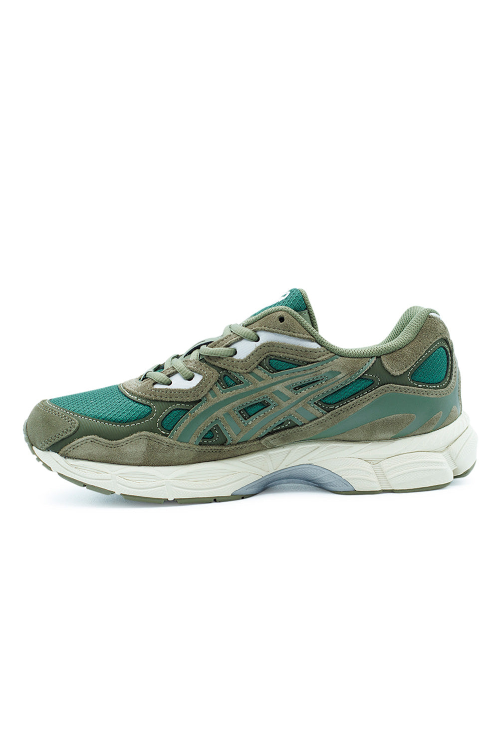ASICS GEL-NYC Grove Olive Canvas, premium suede–mesh running shoe influenced by GEL-NIMBUS 3 and GEL-MC-PLUS V design elements.