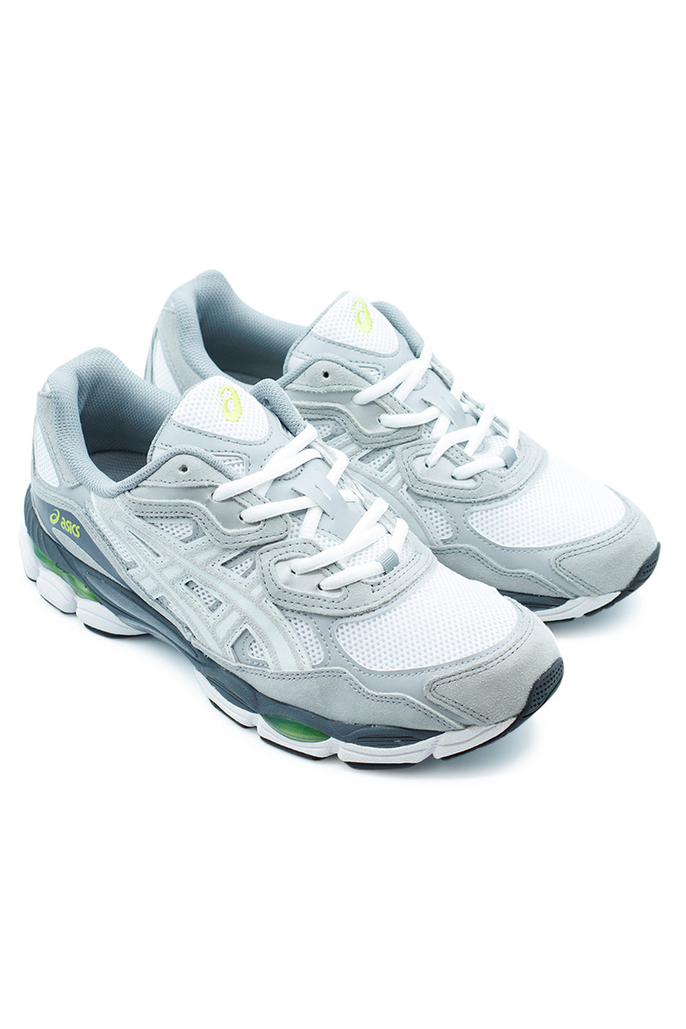 Unisex ASICS GEL-NYC White Glacier Grey, early-2000s heritage running silhouette redesigned with premium mesh–suede layering and advanced GEL comfort.