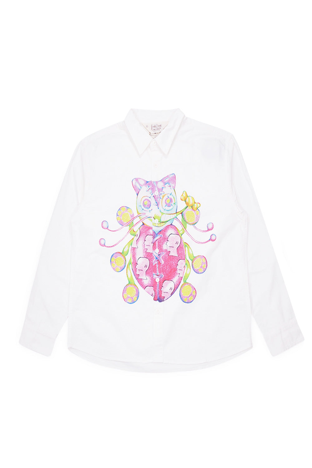 Brain Dead Gaspar Heart Button Up Oxford Shirt White, wide-fit cotton shirt featuring exclusive printed artwork by Ema Gaspar.