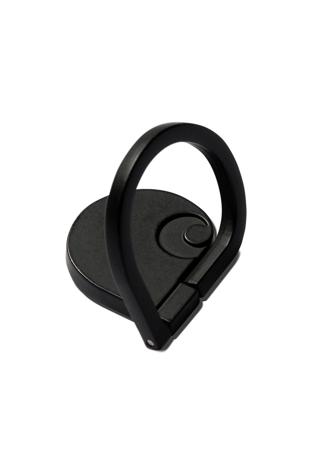 "Detailaufnahme des Carhartt WIP C Logo Phone Ring in Schwarz – hochwertiges Material mit schwenkbarem Ring für flexible Nutzung"