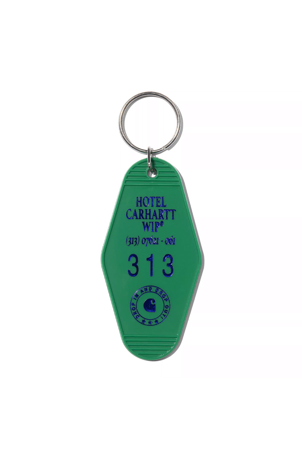 "Rückansicht des Carhartt WIP Hotel Keys Keychain in Aspen Green – schlichtes Design mit Retro-Charme in einer frischen grünen Farbgebung"