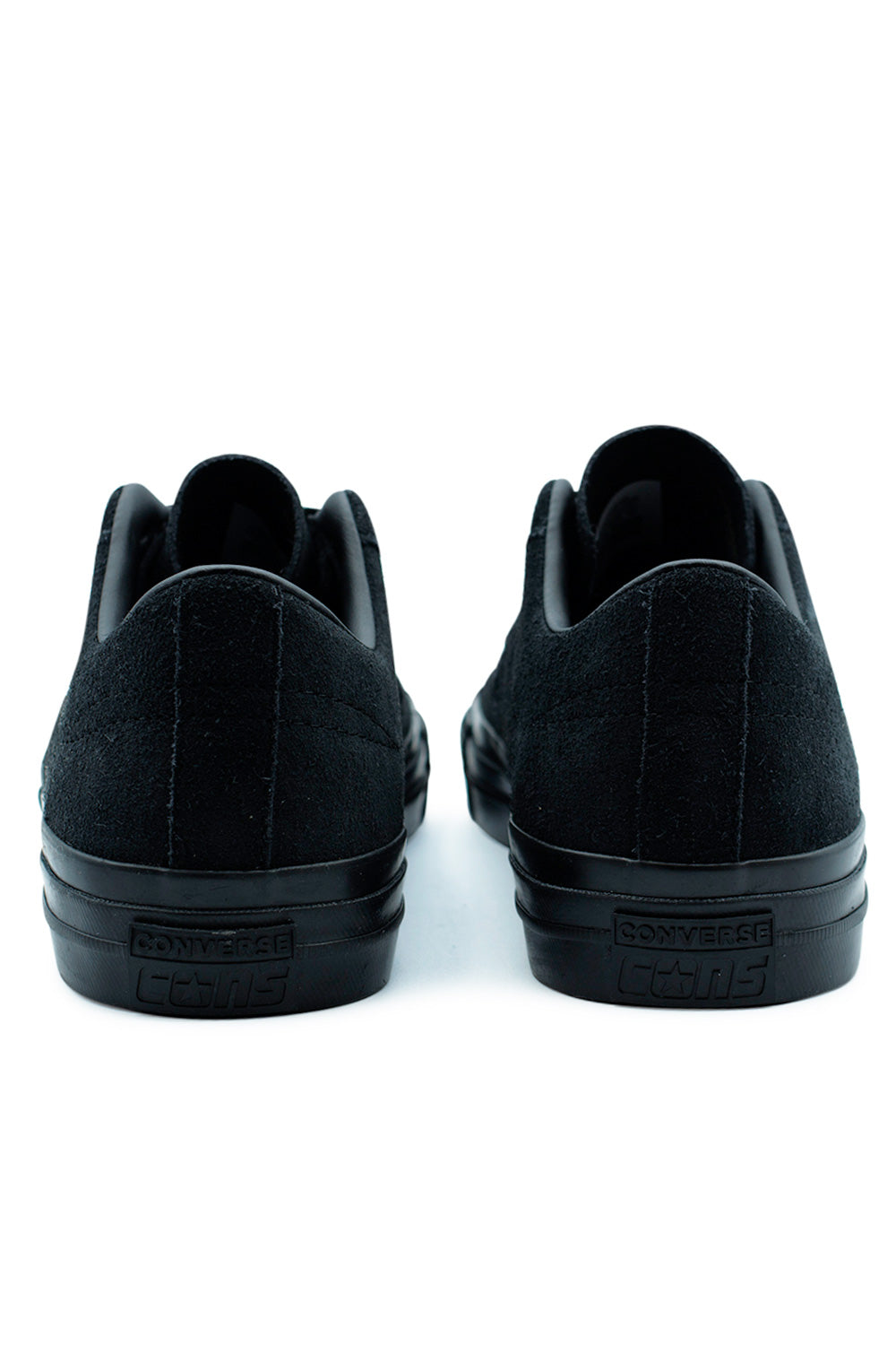 Rear view of the Converse CONS One Star Pro OX Black / Black / Black featuring the matte black heel panel and CONS branding for a clean, minimalist skate aesthetic.