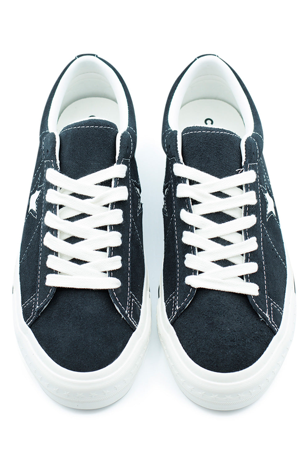 Unisex Converse One Star 95 OX Black Vintage White sneakers, premium suede construction with classic star logo and cushioned insole.