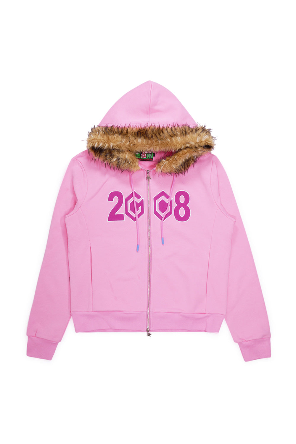 Fuck This Industry 8Cube Fur Hood Zip Up Pink – Stylische rosa Zip-Up-Jacke mit Kunstpelzkapuze und markantem "Fuck This Industry"-Logo