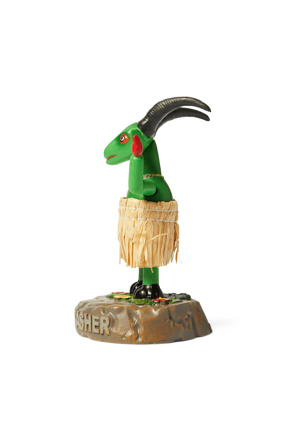 Limited HUF Thrasher Hula Goat bobblehead figure, 5-inch plastic collectible with moulded branding and Hawaiian-inspired skate aesthetic.