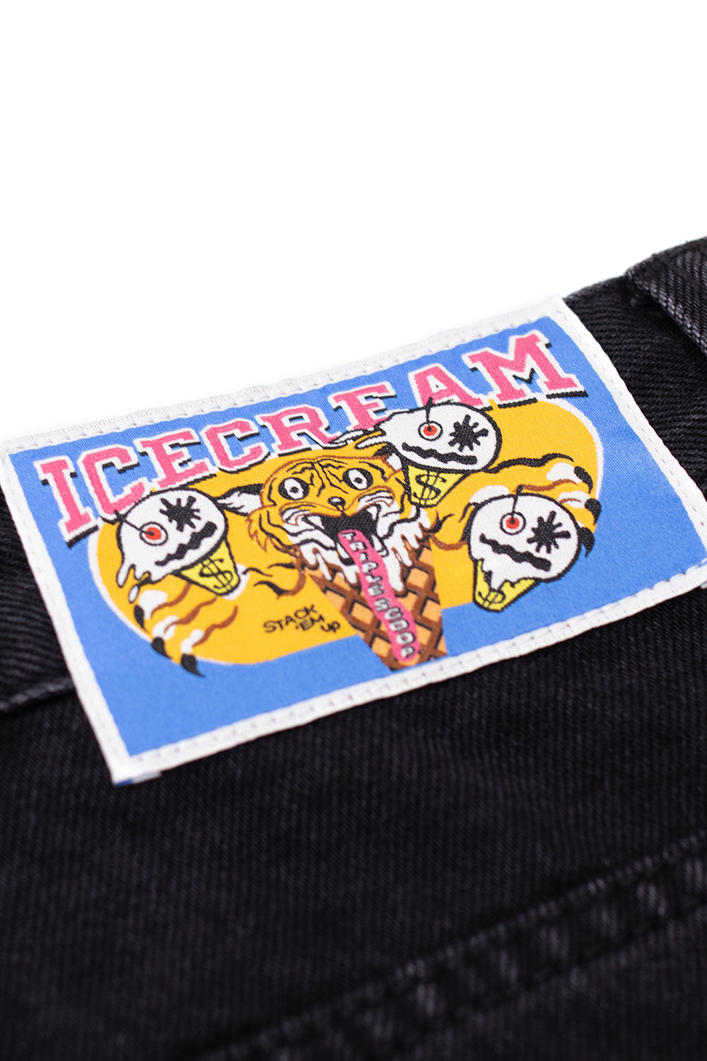 IceCream Running Dog Tripple Scoop Baggy Denim Pant Black (White Print) - BONKERS