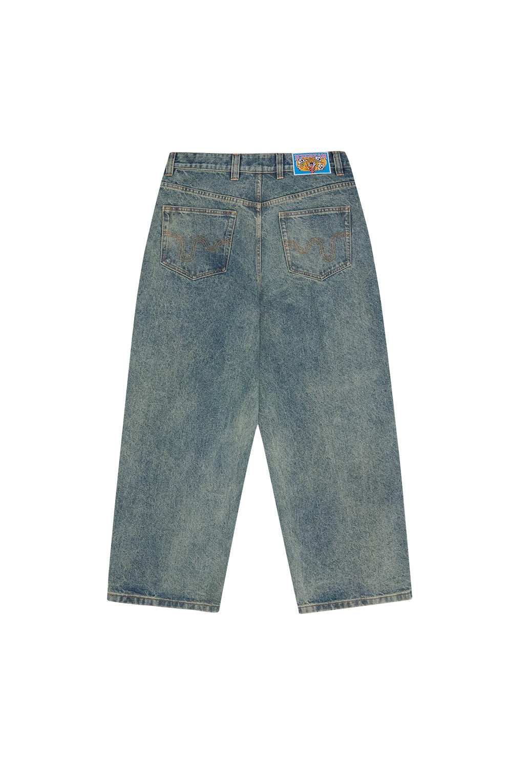 IceCream Running Dog Tripple Scoop Baggy Denim Pant Vintage Wash (White Print) - BONKERS