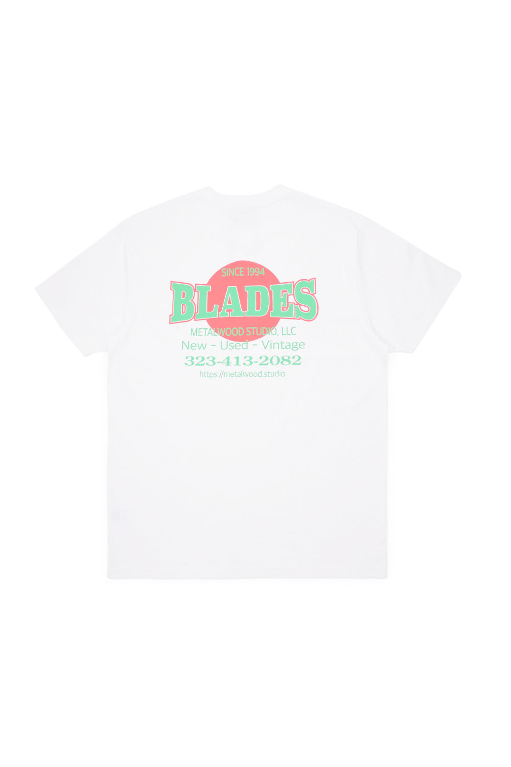 Metalwood Studio Blades GYM T-Shirt White for men, oversized heavy cotton tee with bold front graphic and streetwear style.