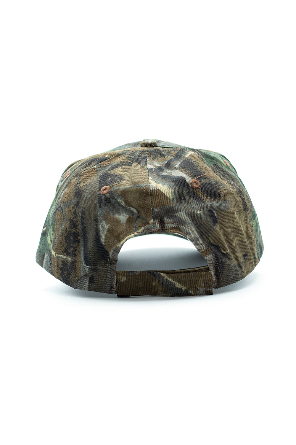 Metalwood Studio Metal Logo 5 Panel Cap Green Real Leaf Camo, men’s streetwear hat with embroidered front logo, Velcro strap, and 100% cotton.