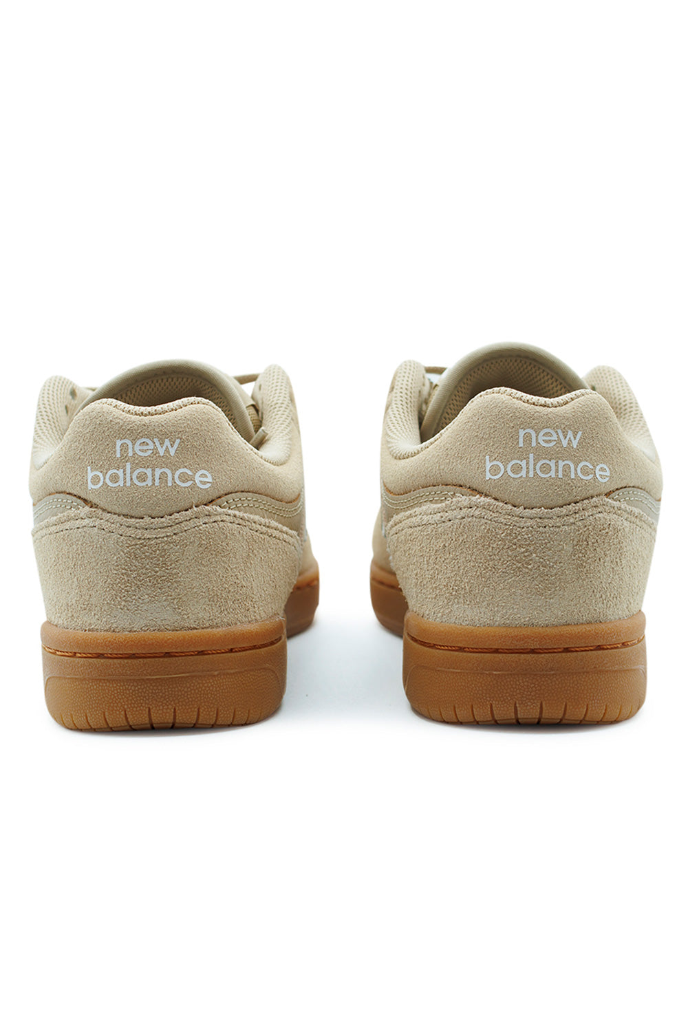 rear view New Balance Numeric 480 Incense White showcasing embroidered heel branding, reinforced back panel and sturdy stitched cupsole for skate stability