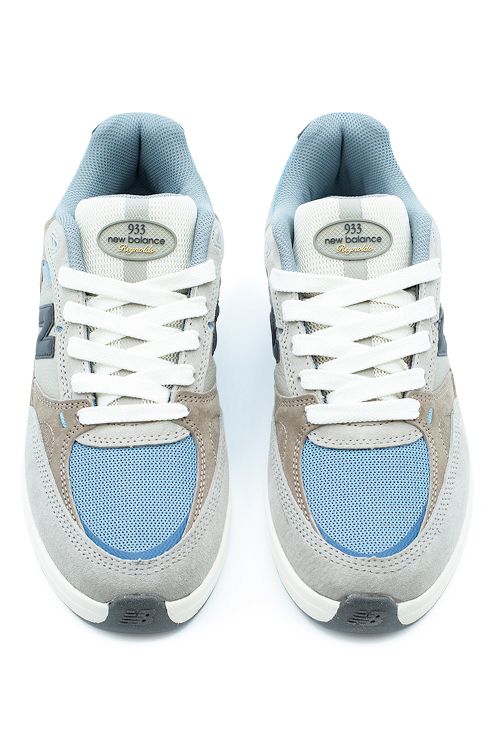Andrew Reynolds signature New Balance Numeric 933 sneaker in Mushroom and Still Water with mixed suede, full-grain leather and breathable mesh upper plus impact-absorbing ABZORB midsole