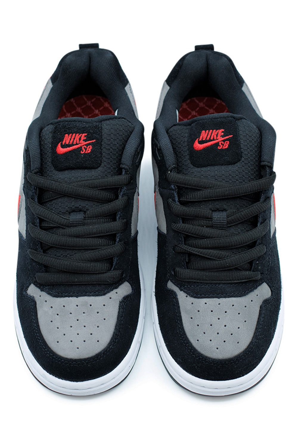 Nike SB P-Rod Zoom Air Low – Black Varsity Red Flint Grey skate sneaker featuring suede build, Varsity Red Swoosh, and Zoom Air comfort.