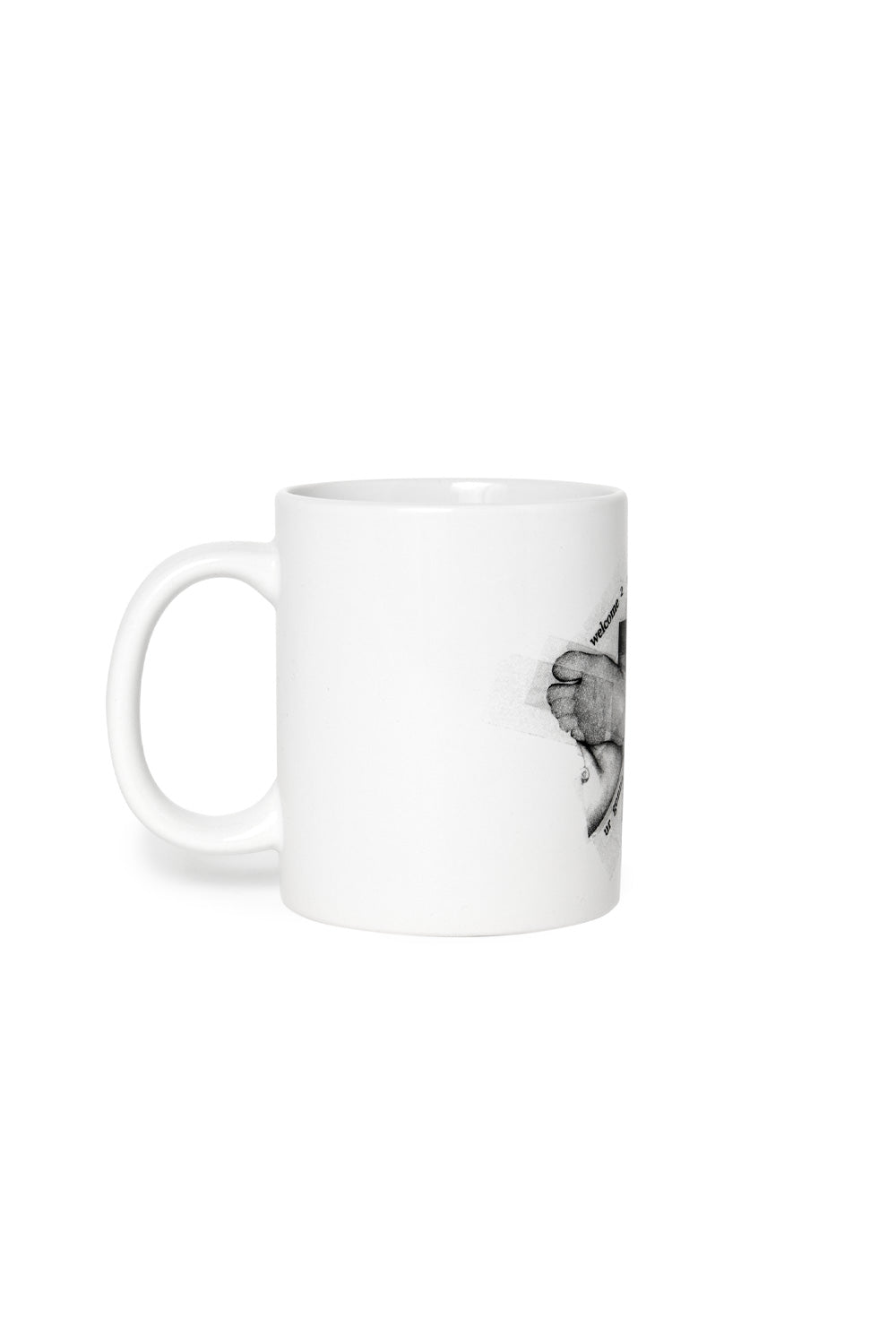 Seitenansicht der Polar Skate Co. Welcome 2 The World Tasse in Weiß – ergonomischer Henkel für optimalen Halt