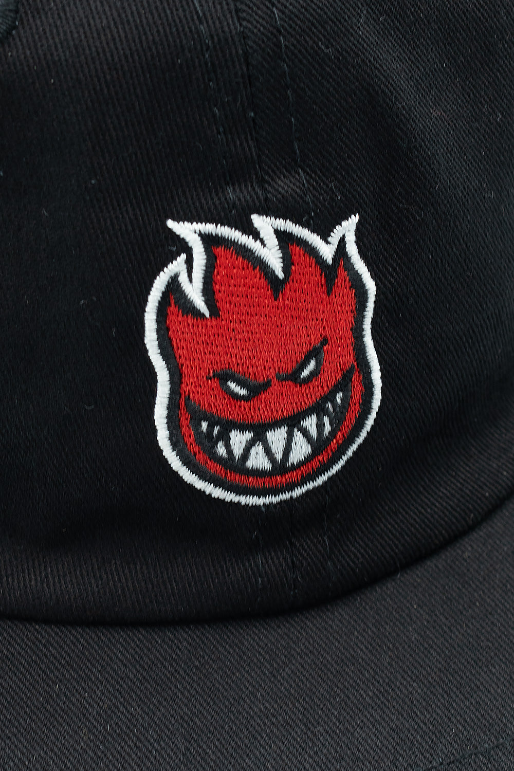 Klassische Spitfire Wheels Skate-Cap in Schwarz mit markantem roten Bighead-Design