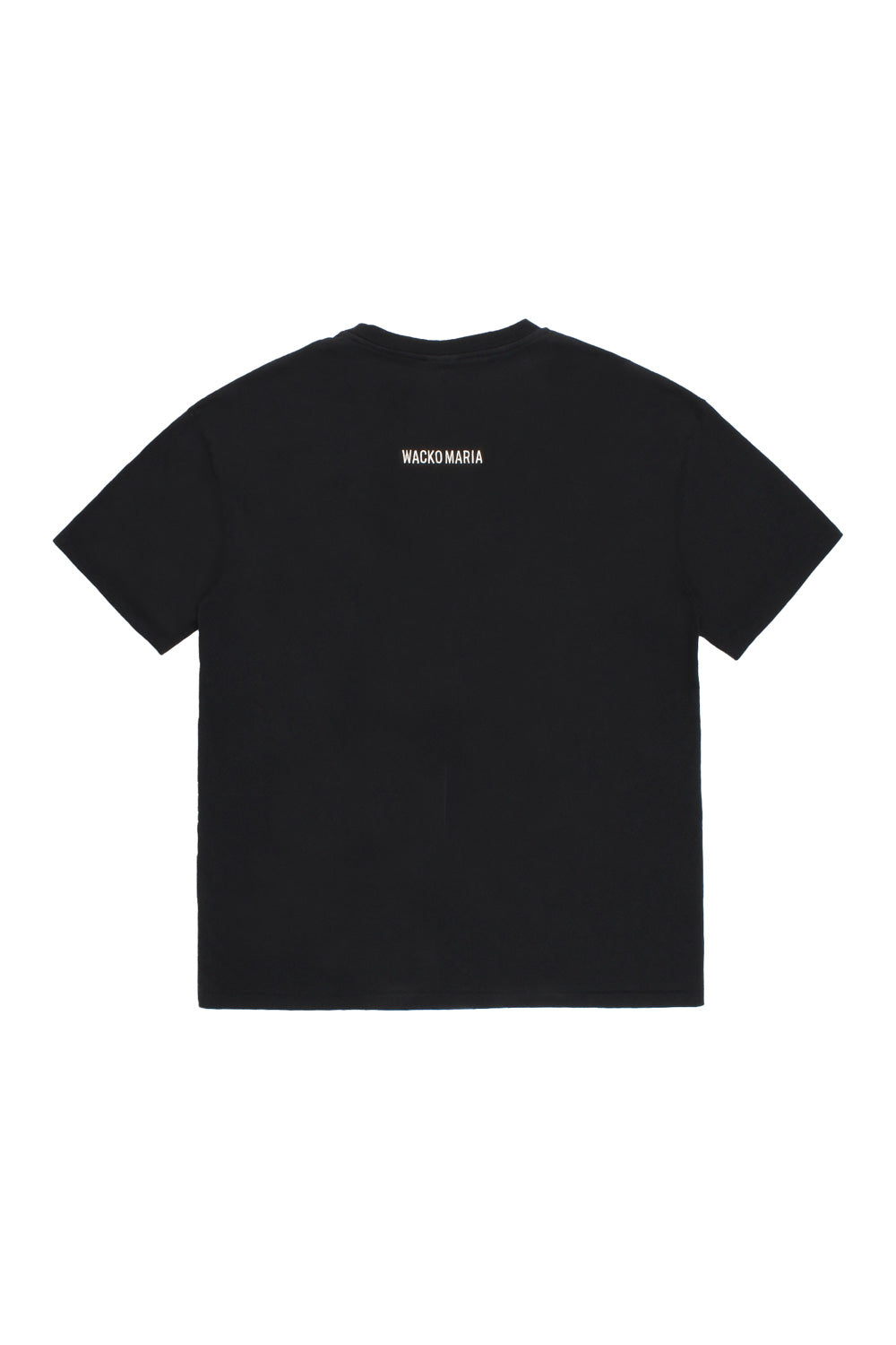 Back view of Wacko Maria x Terrifier black T-shirt featuring embroidered Wacko Maria logo, heavy cotton crew neck tee with relaxed wide fit and vintage washed finish