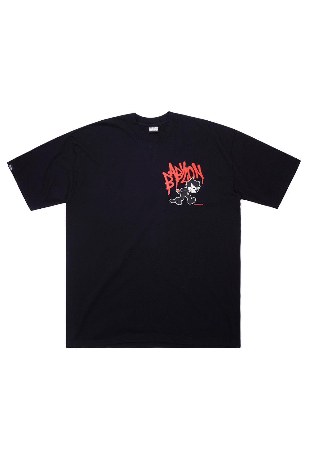 "Vorderansicht des Babylon LA x Felix the Cat Spray T-Shirts – urbanes Design mit auffälliger Street-Art-Grafik"