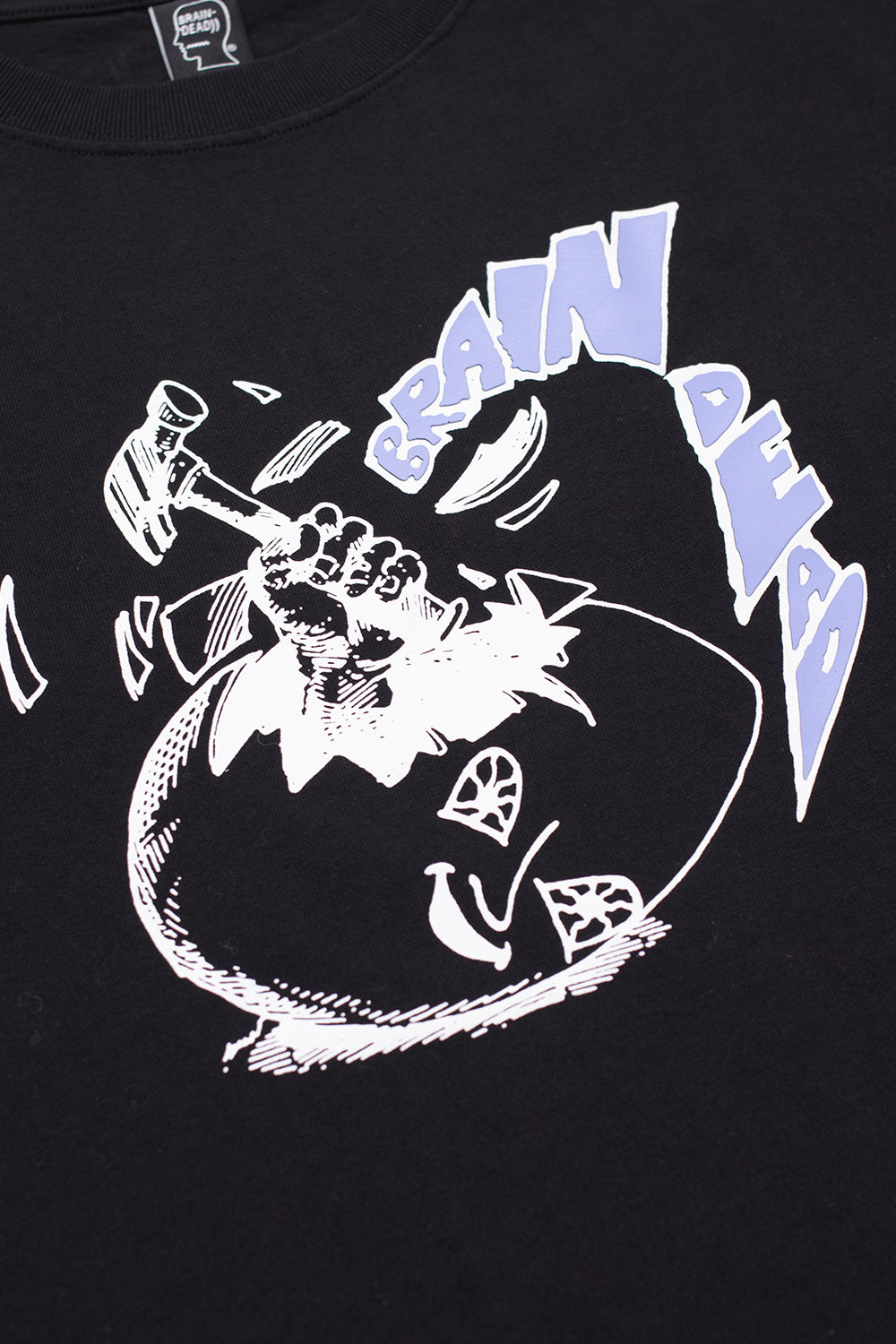 Unisex Brain Dead Crack An Egg T-Shirt Black, 100% cotton shirt with embossed chest graphic and minimalist design.