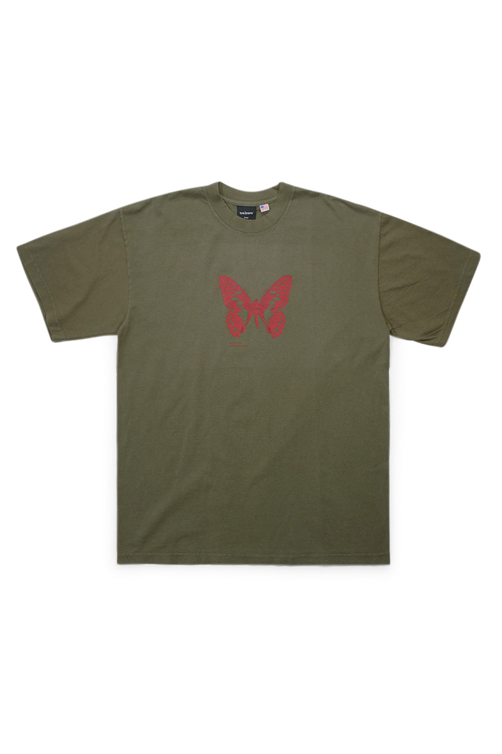 Bye Jeremy Butterfly T-Shirt in Army-Grün mit Schmetterlings-Print – lässiges Streetwear-Design für einen coolen Look.