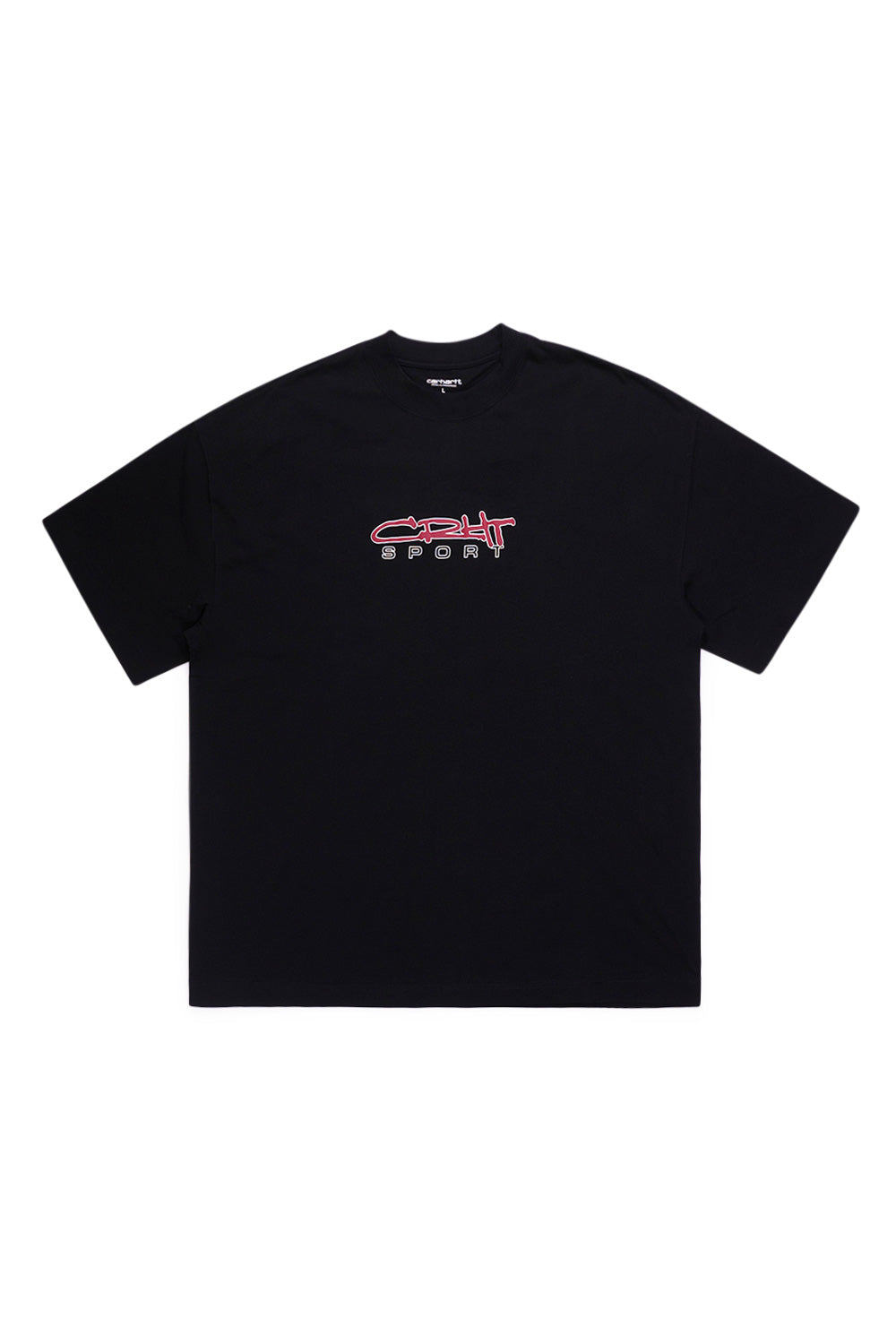 Carhartt WIP Lyntos T-Shirt Black – Schwarzes T-Shirt aus 100% Bio-Baumwolle mit rotem Graffiti 'Carhartt' Logo auf der Vorderseite