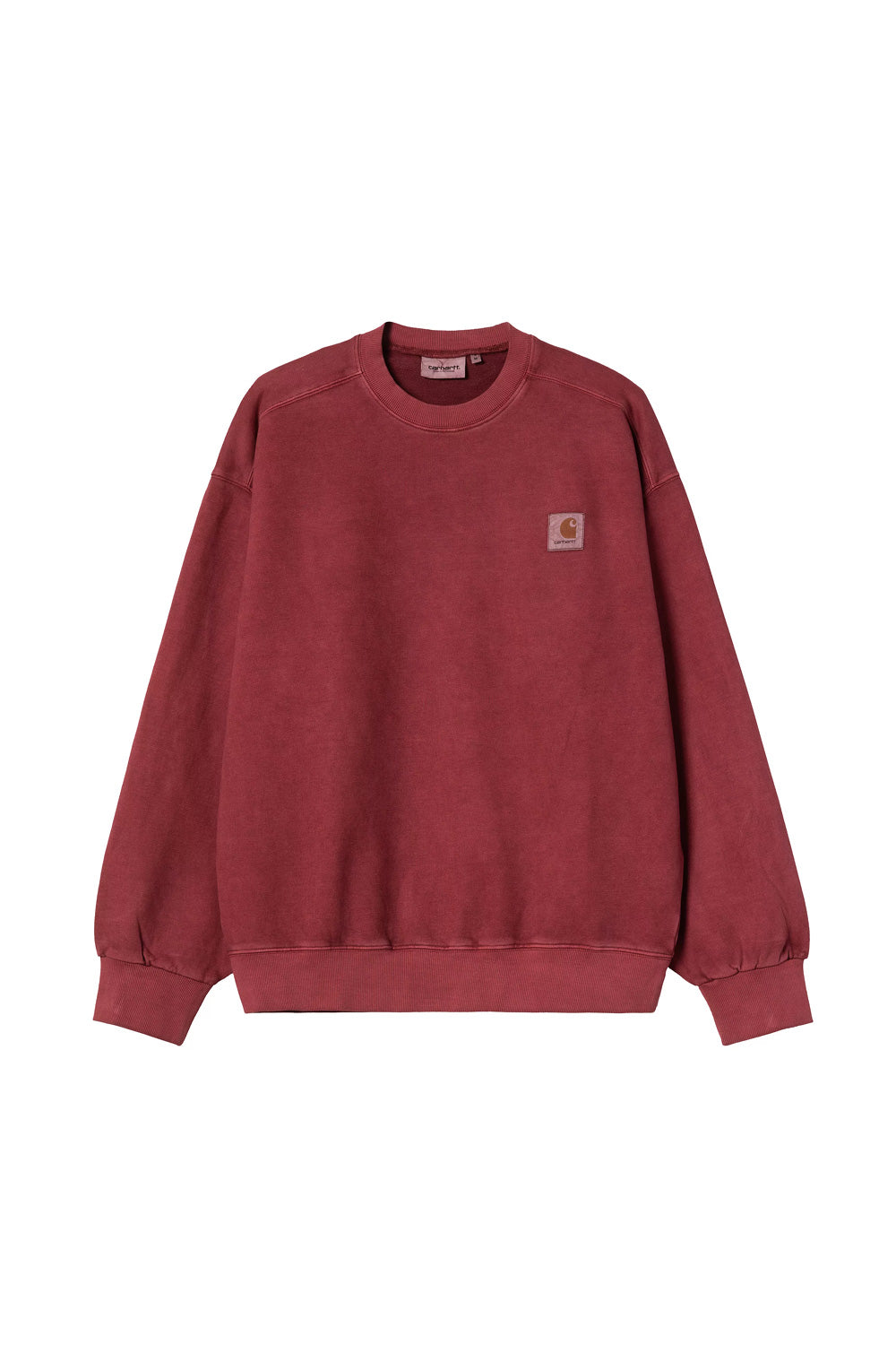 "Vorderansicht des Carhartt WIP Vista Sweat in Scarlet – minimalistisches Design mit dezentem Carhartt-Logo-Print auf der Brust"