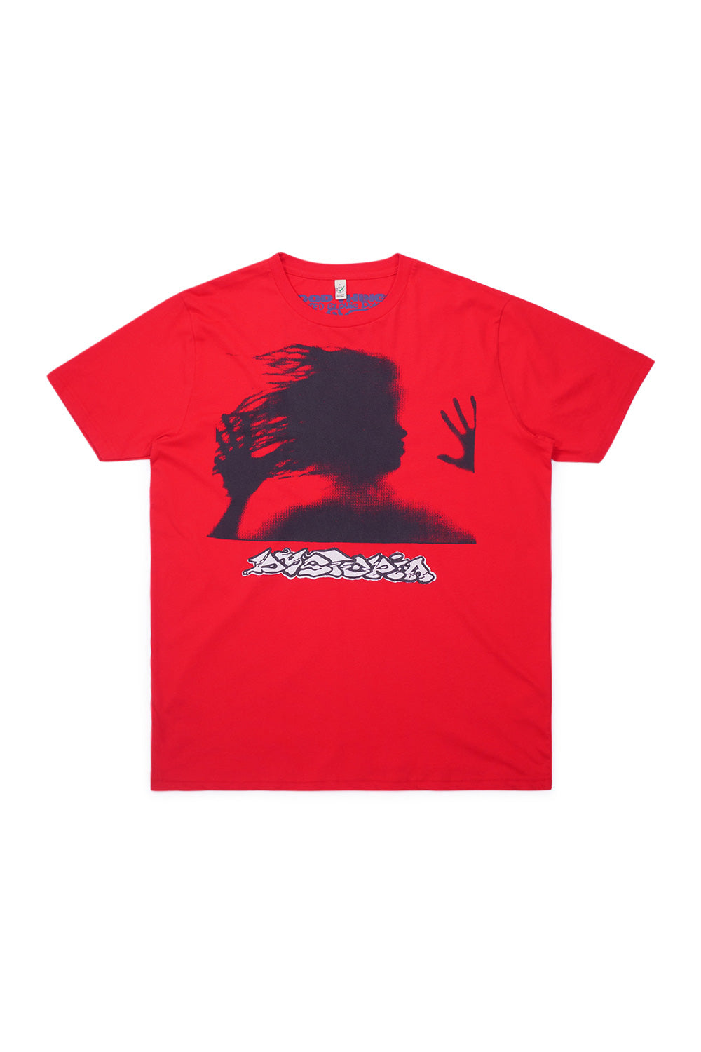 "Good Things Dystopia T-Shirt Rot – Frontansicht mit weißem Print"
