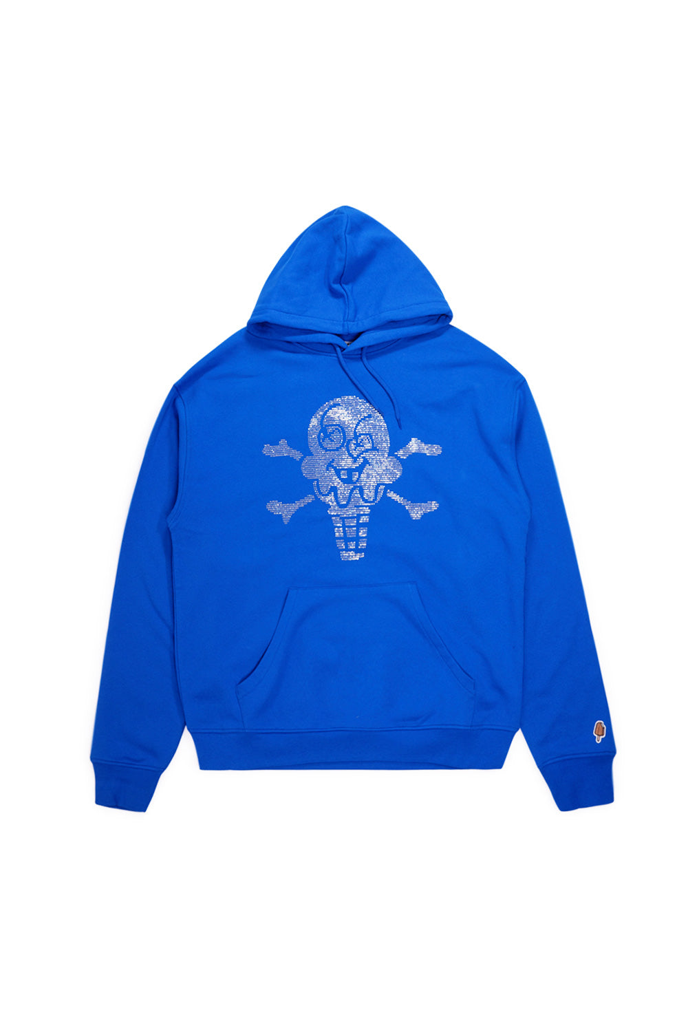 IceCream Rhinestone Cones & Bones Popover Hoodie Blue – Stylischer blauer Hoodie mit funkelndem Strass-Cones & Bones-Logo für einen einzigartigen Streetwear-Look
