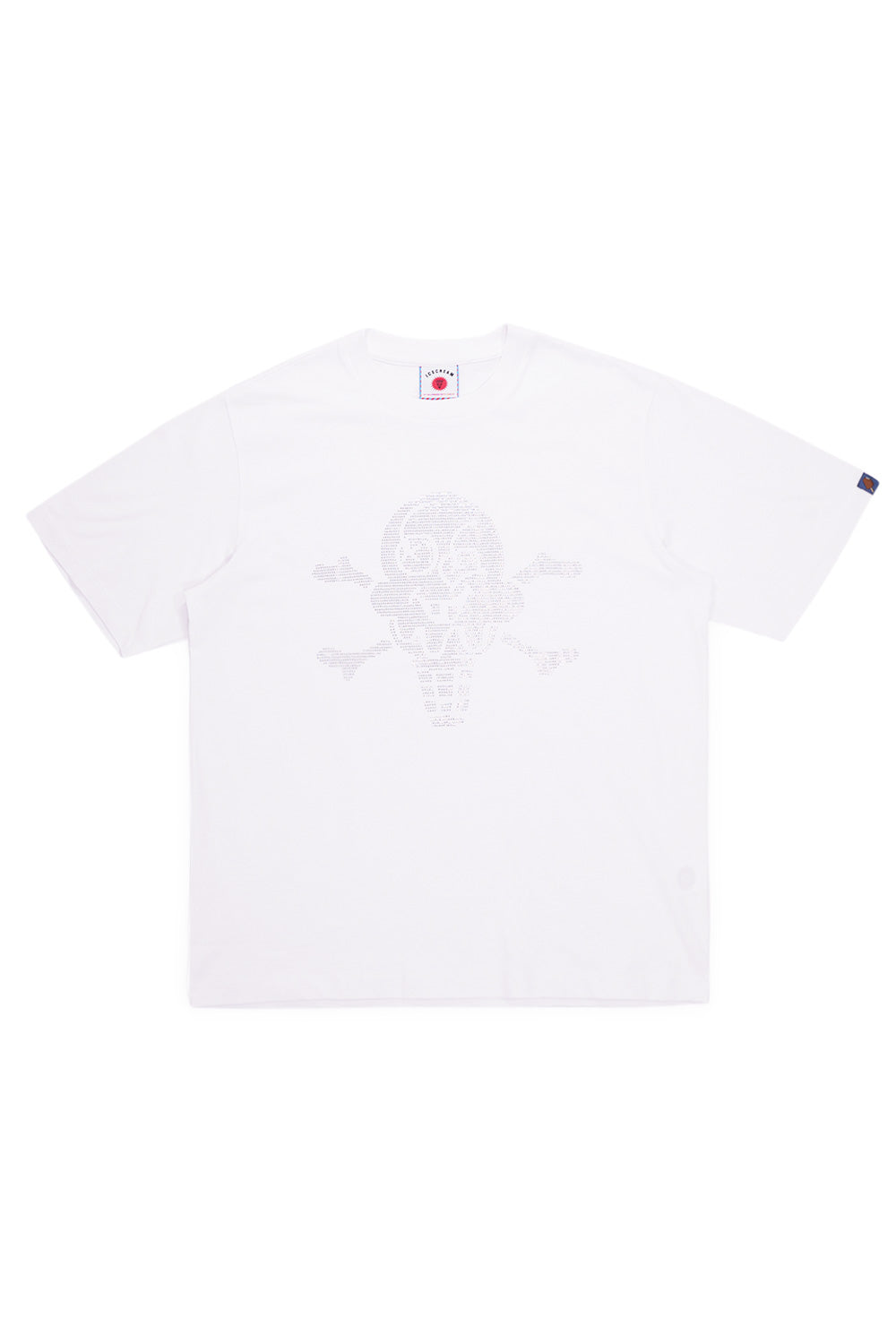 IceCream Rhinestone Cones & Bones T-Shirt White – Weißes T-Shirt mit glänzendem Rhinestone-Print und dem ikonischen Cones & Bones-Design von IceCream
