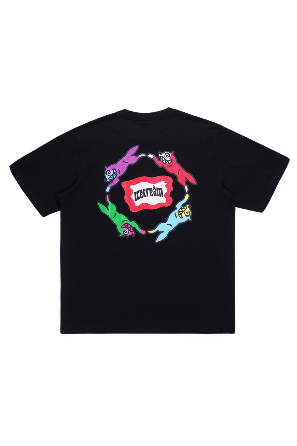 IceCream Roundabout T-Shirt Black – Schwarzes T-Shirt mit buntem Rundlogo-Print von IceCream für einen auffälligen Streetwear-Look
