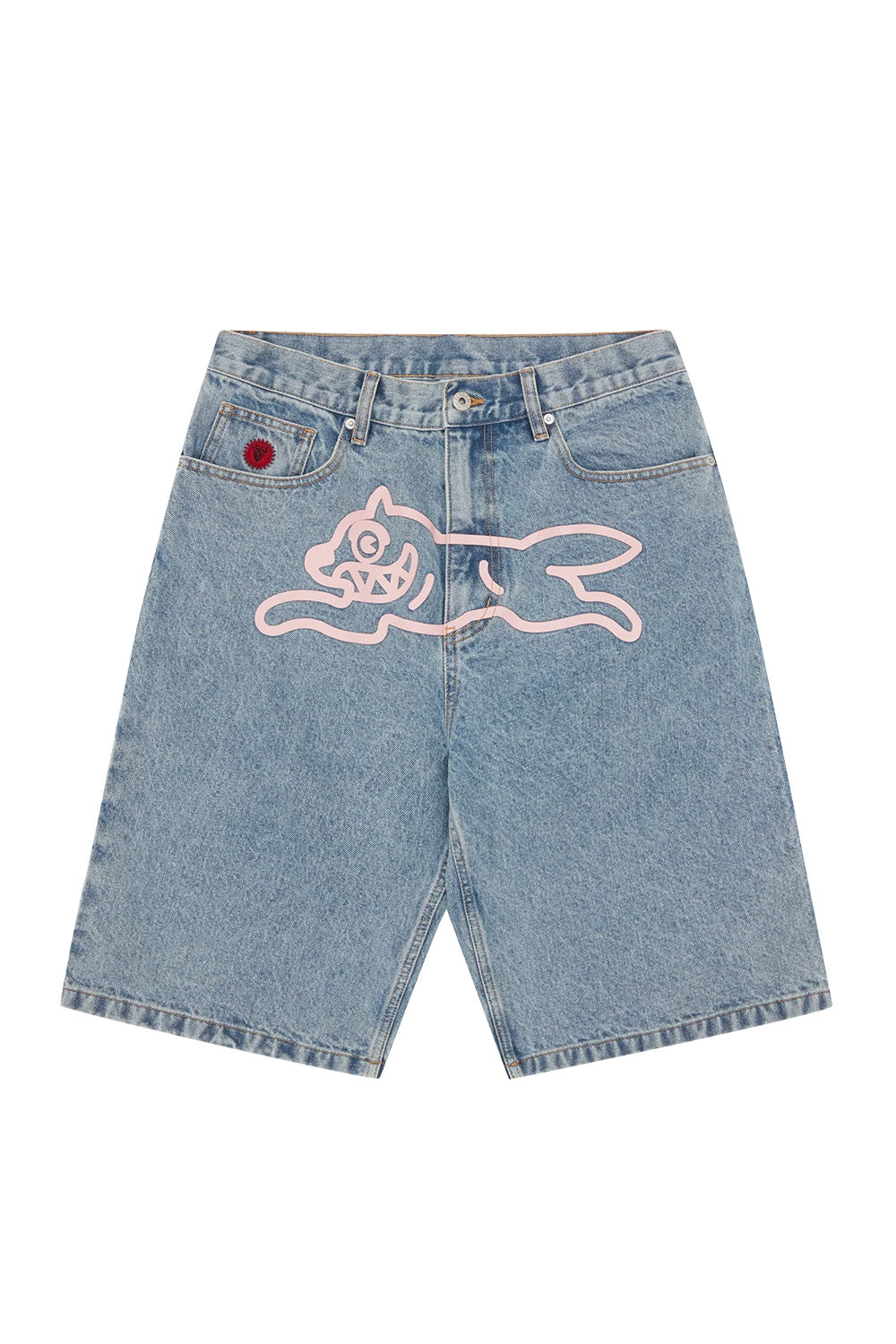 IceCream Running Dog Denim Short Heavy Wash Blue (Pink Print) - BONKERS
