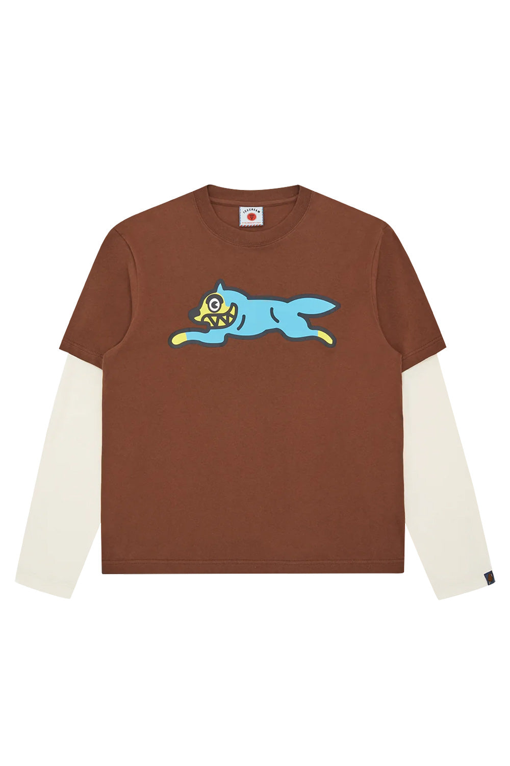 Ice Cream Running Dog layered long sleeve T-shirt in brown with blue graphic print