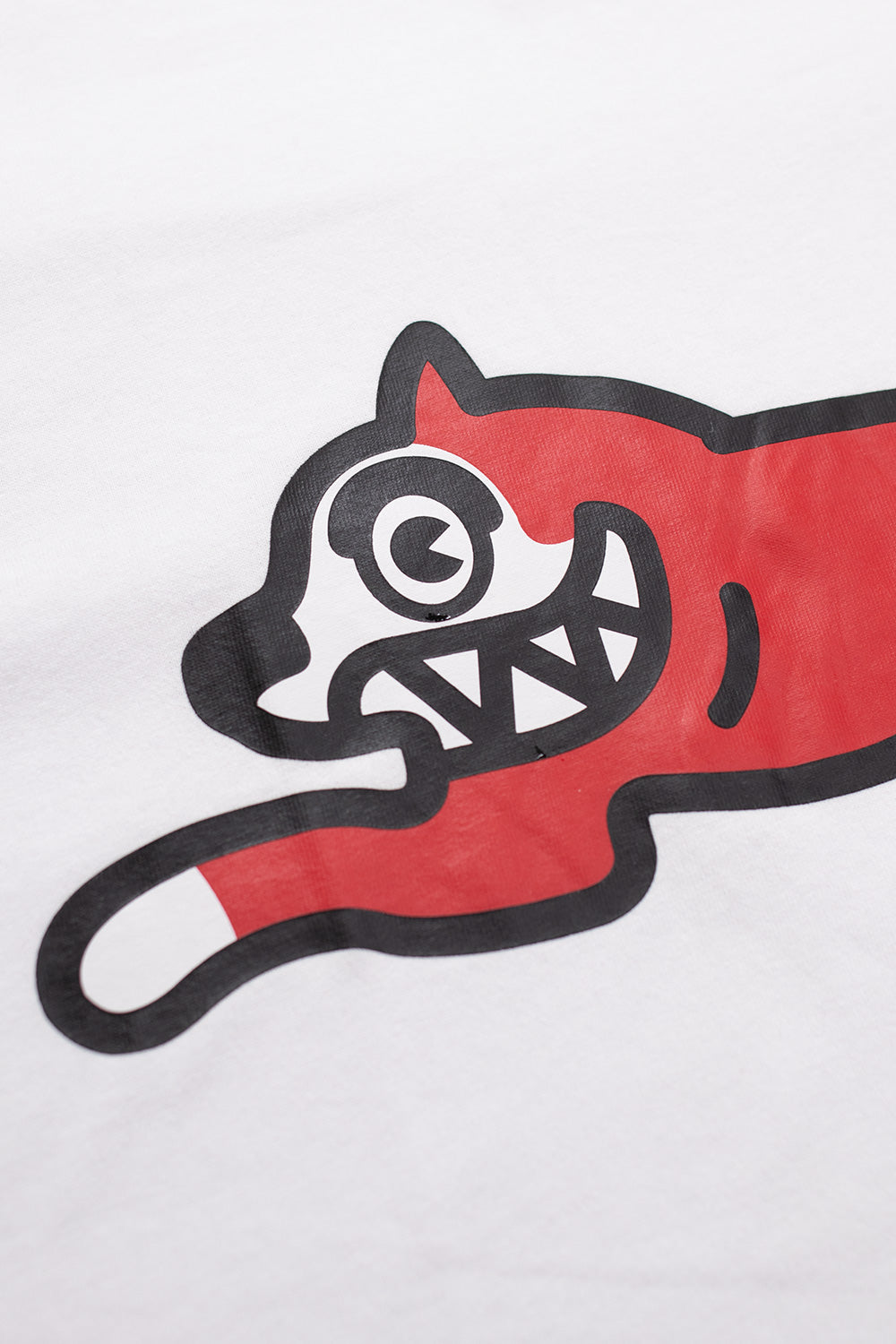 Ice Cream Running Dog T-shirt in white with eye-catching red graphic for modern looks