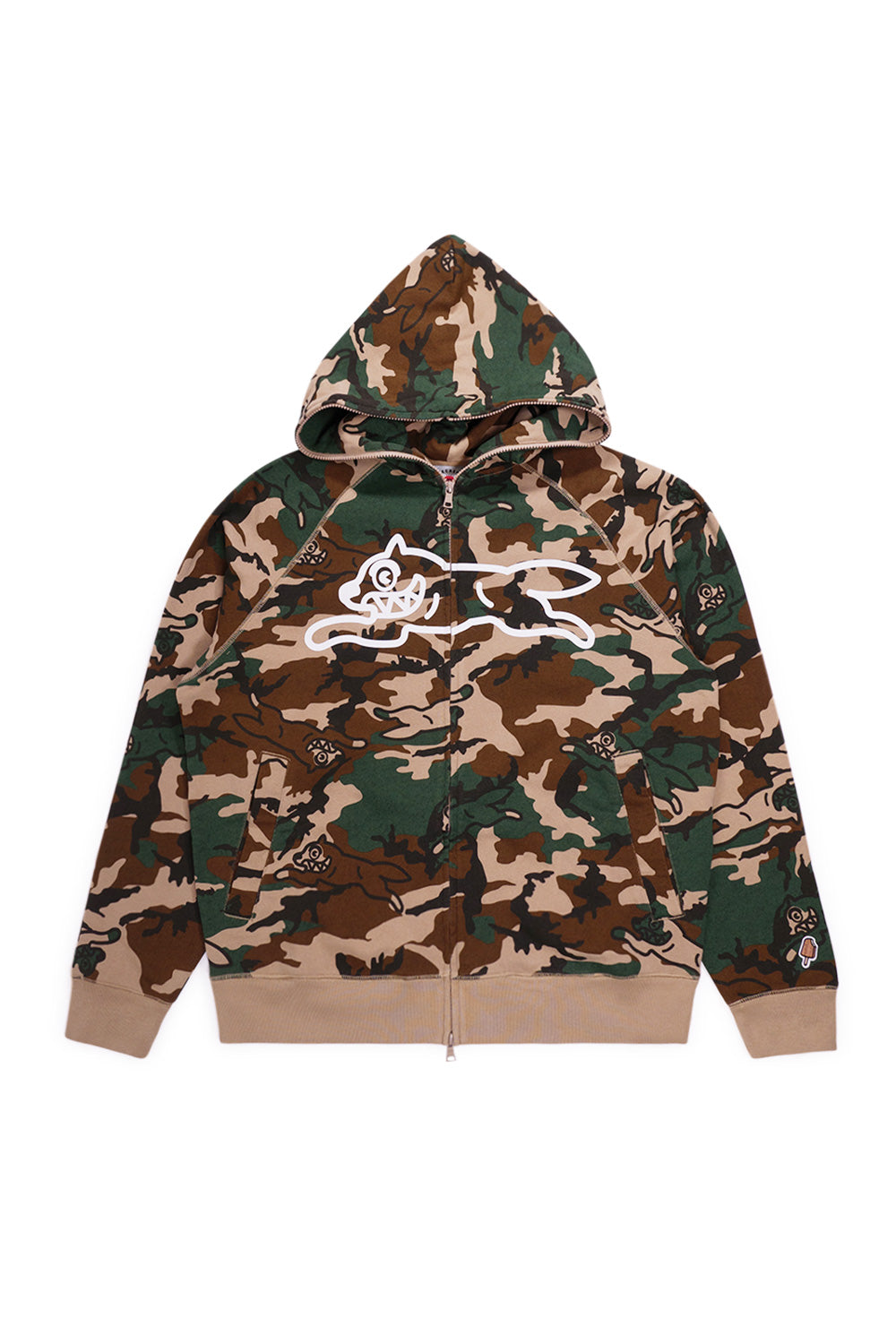 Icecream Running Dog Zip Hoodie – Camouflage-Kapuzenjacke mit ikonischer Stickerei