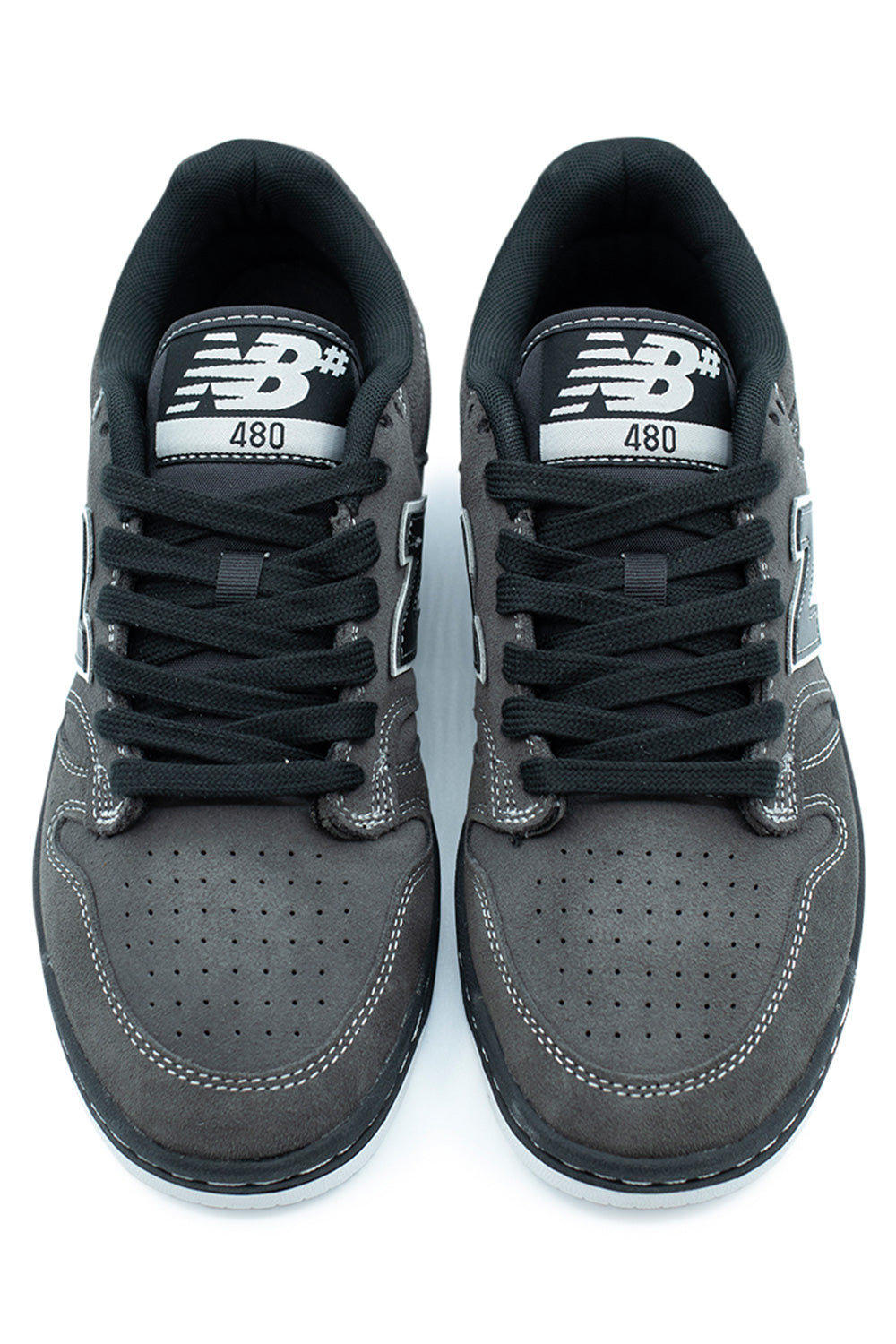 Unisex New Balance Numeric 480 Shoe Black Cement White, retro basketball-inspired skate sneaker with FuelCell cushioning midsole.