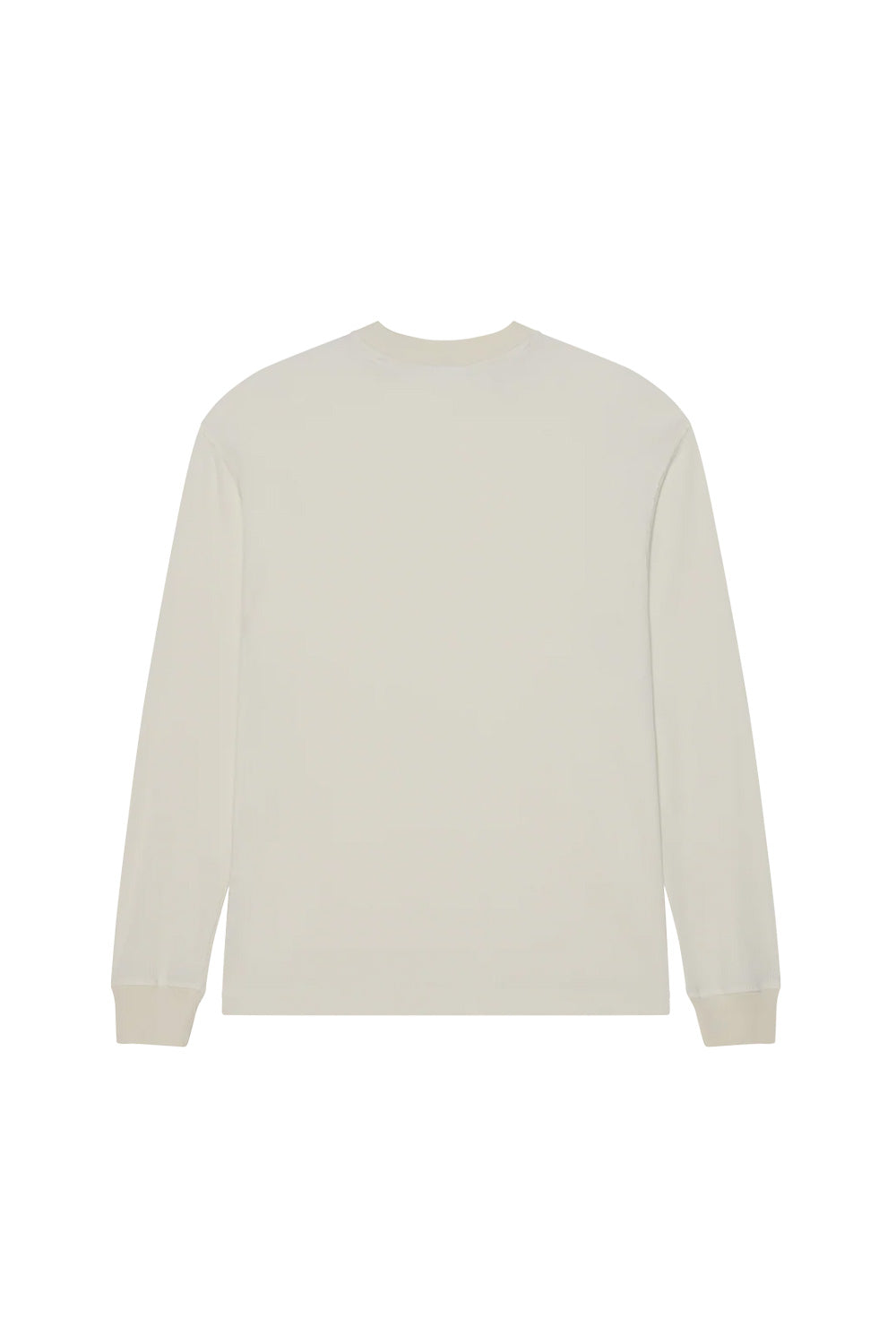 Rear flat lay view of the Obey Post Thermal shirt in Dusty Chalk, highlighting the clean off-white waffle-textured back panel, drop shoulders, wide collar ribbing, and fitted sleeve cuffs.