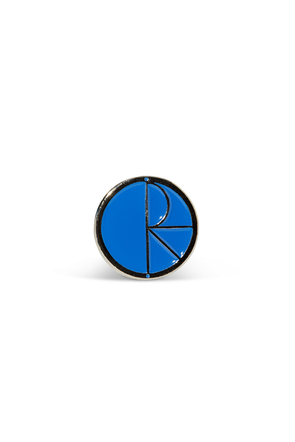 Polar Skate Co. Fill Logo Pin – Vorderansicht des runden Ansteckers mit blauem Logo-Design