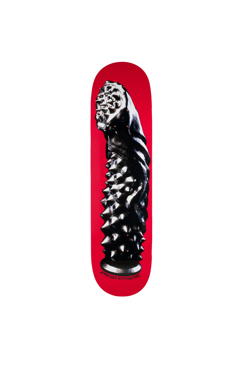 Frontalansicht des Sci-Fi Fantasy Hsu Studded Skateboard-Decks in 8,5 Zoll mit auffälligem Design und Metalldetails.