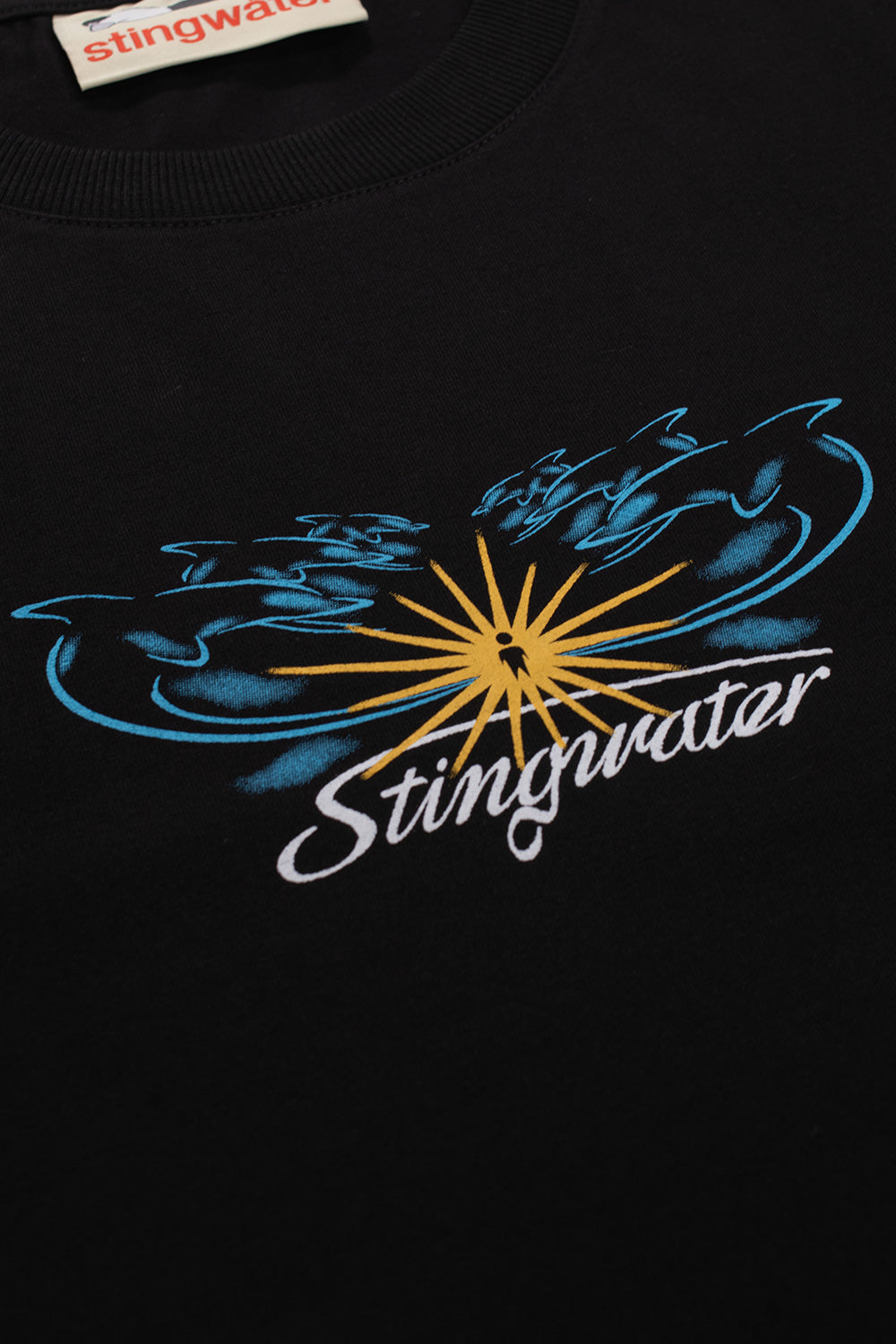 Stingwater Dolphins T-Shirt Black – Ein stylisches schwarzes T-Shirt mit einzigartigem Delfin-Design von Stingwater für einen modernen, urbanen Look.
